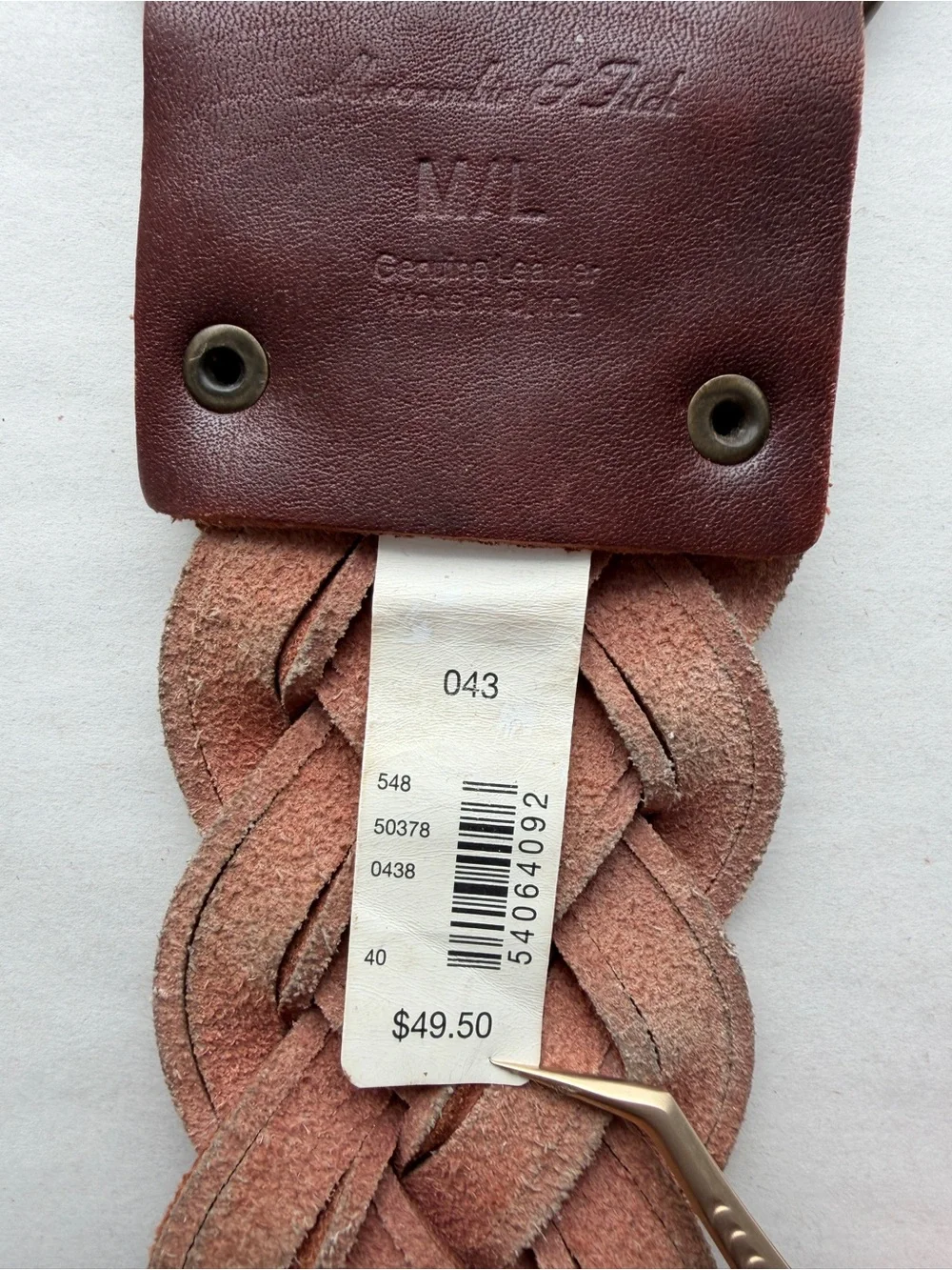 NWT vintage Abercrombie & Fitch Wide Braided Leather Belt Boho Brown Size M/L